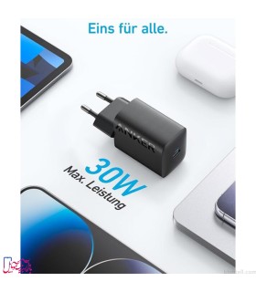 شارژر دیواری انکر مدل Compact Charger (A2640) توان ۳۰ وات و پورت USB-C (دو پین)