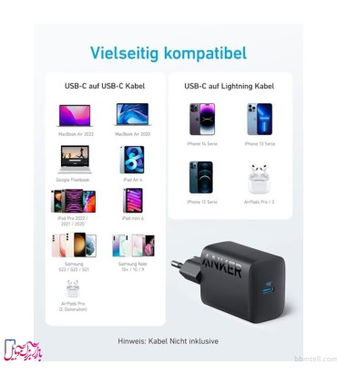 شارژر دیواری انکر مدل Compact Charger (A2640) توان ۳۰ وات و پورت USB-C (دو پین)