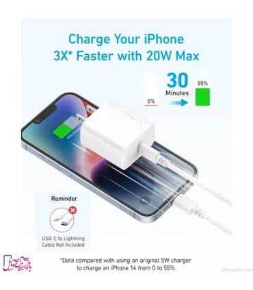 شارژر دیواری انکر مدل Select Charger (A2347) توان ۲۰ وات و پورت USB-C (سه‌پین)